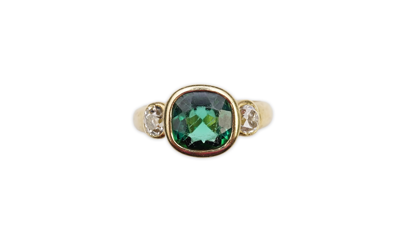 A green tourmaline and diamond ring